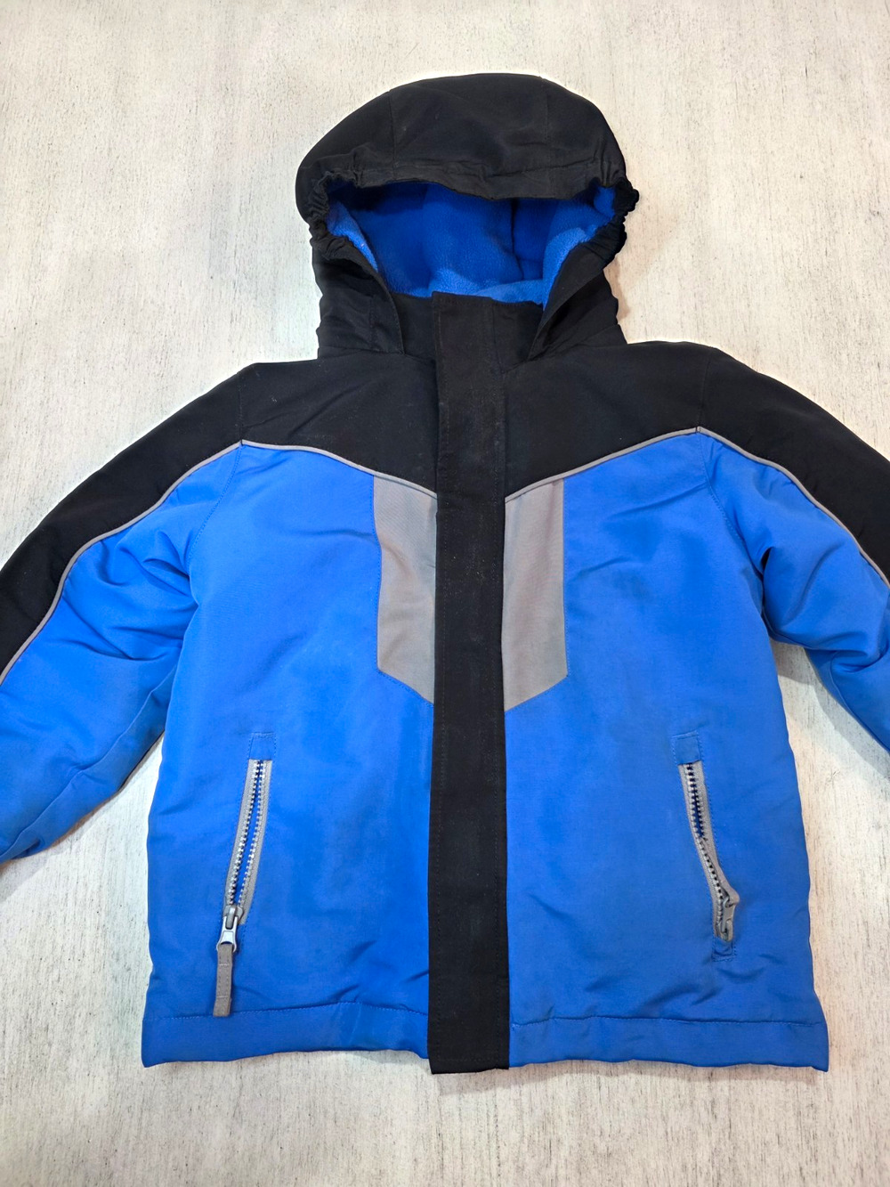 WonderKids Boys Winter Coat 5T Blue Black Hooded Fleece Lined Puffer Jacket